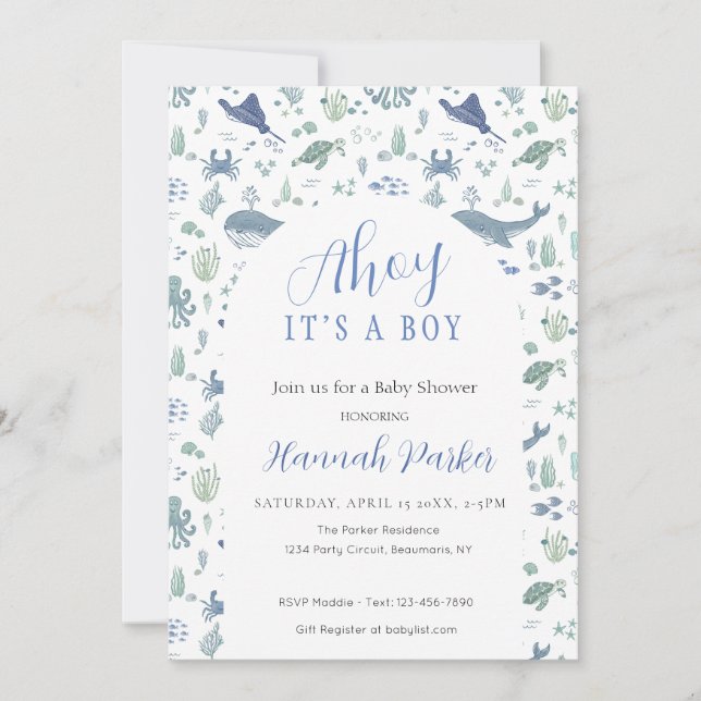 Ahoy it's a Boy Baby Shower Invitation Inbjudningar (Framsida)