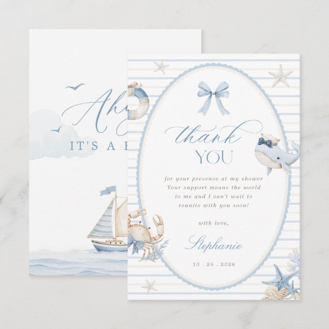 Ahoy It's a Boy Baby Shower Tackkort Tack Kort (Fram/baksida)