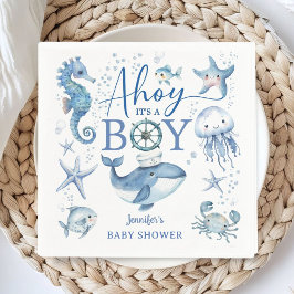 Ahoy It's a Boy Blue Nautical Sailor Baby Shower Pappersservett