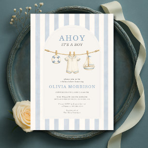 Ahoy It's a Boy Klädstreck Baby Shower Inbjudningar