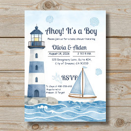 Ahoy It's a Boy - Marin fyr Baby Shower Inbjudningar