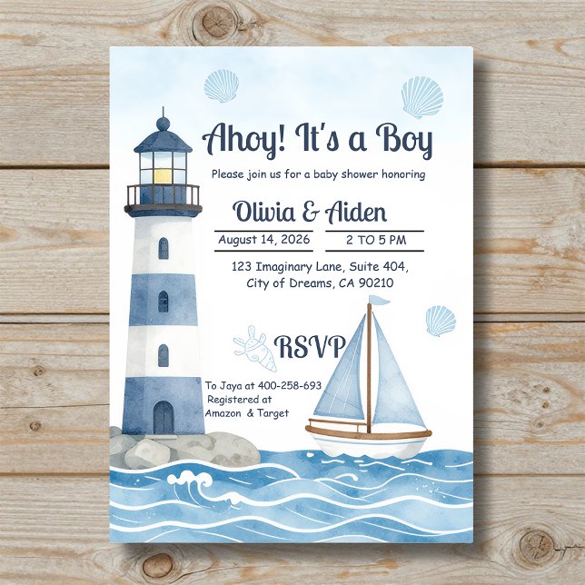 Ahoy It's a Boy - Marin fyr Baby Shower Inbjudningar (Skapare uppladdad)