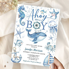 Ahoy It's A Boy Nautical Ocean Baby Shower Inbjudningar