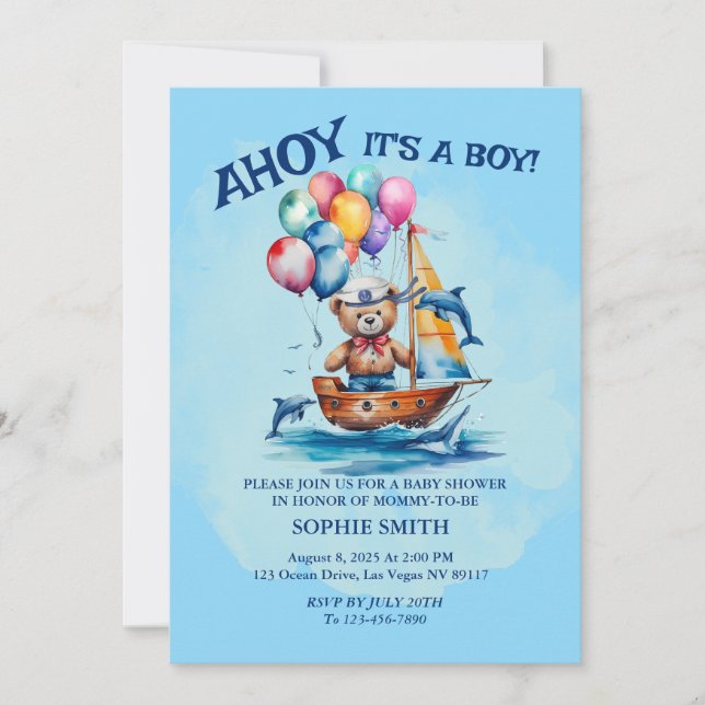 Ahoy its a Boy Nautical Theme Baby Shower Inbjudningar (Framsida)