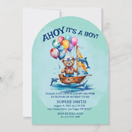 Ahoy its a Boy Nautical Theme Baby Shower Inbjudningar