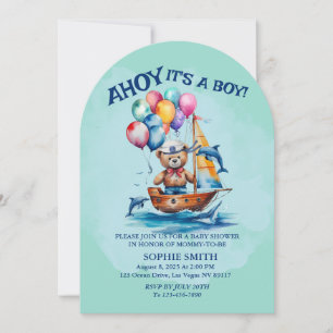 Ahoy its a Boy Nautical Theme Baby Shower Inbjudningar