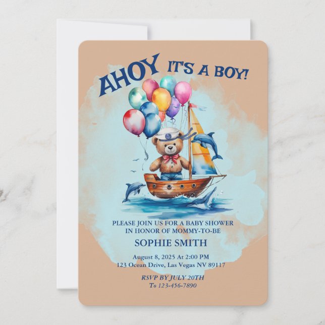 Ahoy its a Boy Nautical Theme Baby Shower Inbjudningar (Framsida)