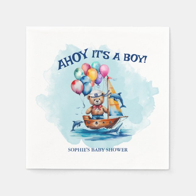 Ahoy its a Boy Nautical Theme Baby Shower Pappersservett (Framsidan)