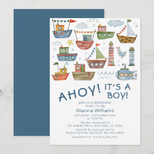 Ahoy It's A Boy Nautilus Bebis Badrumsfirande Inbjudningar