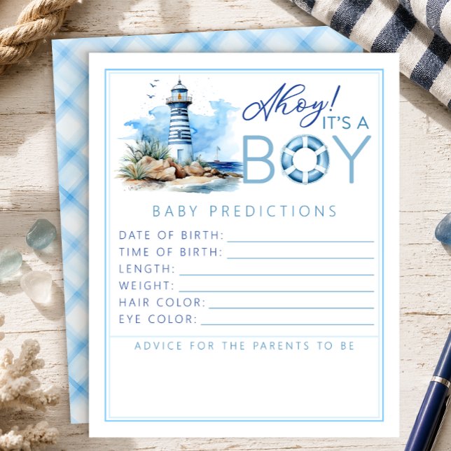 Ahoy It's a Boy Nautilus Bebis Bjudning Förutsägel (Baby Shower Keepsake Activity)