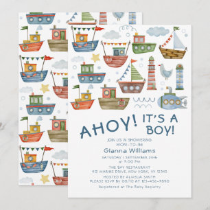Ahoy It's A Boy - Nautisk Bebis-fest Inbjudningar