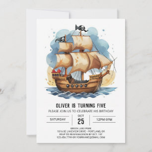 Ahoy Kids Treasure Pirat Birthday Inbjudningar