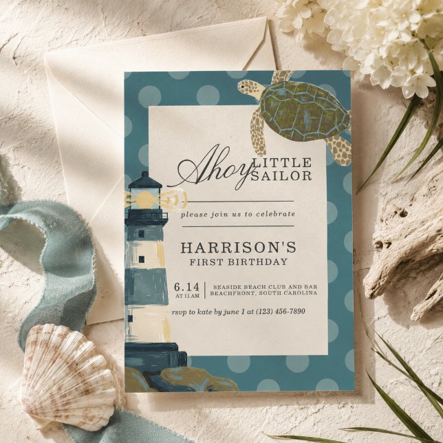 Ahoy Lille Sjöman Första Födelsedag Inbjudningar (Ahoy Little Sailor First Birthday Invitation)