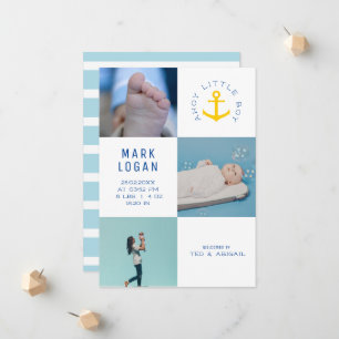 Ahoy Liten Pojke Fotokollage Ankare Blå Födelse Meddelande