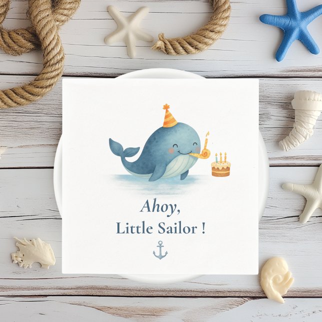Ahoy Little Sailor Birthday Napkin | Whale Party Pappersservett (Skapare uppladdad)