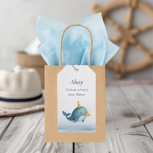 Ahoy Little Sailor Tack Märkre Whale Nautical Presentetikett