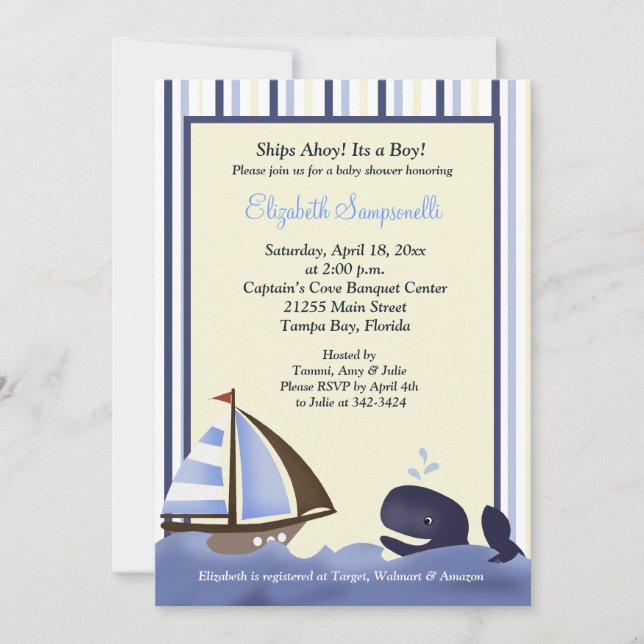 Ahoy Mate Blue Whale Baby Shower 5x7 Inbjudningar (Framsida)