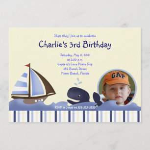 Ahoy Mate Blue Whale Birthday 5x7 Photo Inbjudningar