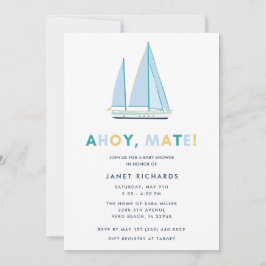 Ahoy Mate Nautical Sailboat Shower-inbjudan för sj Inbjudningar