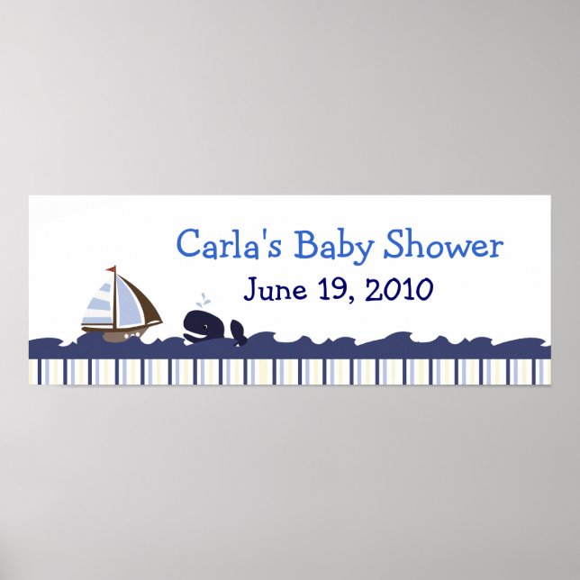 Ahoy Mate Whale Personlig Baby Shower Banner Poster (Framsidan)