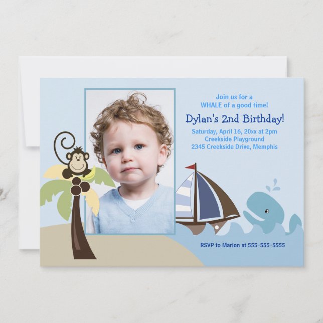 Ahoy Mate Whale *PHOTO* Birthday 5x7 Inbjudningar (Framsida)