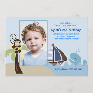 Ahoy Mate Whale *PHOTO* Birthday 5x7 Inbjudningar
