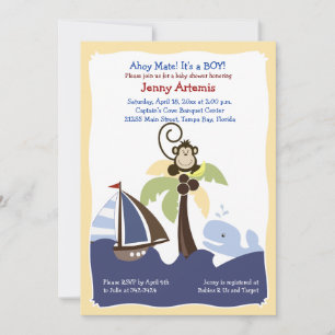 Ahoy Mate Whale, Sailboat & Monkey-inbjudan 5 x 7 Inbjudningar