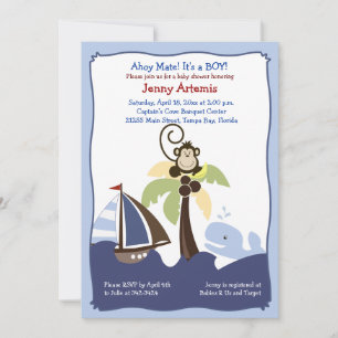 Ahoy Mate Whale, Sailboat & Monkey-inbjudan 5 x 7 Inbjudningar