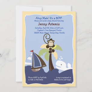 Ahoy Mate Whale, Sailboat & Monkey-inbjudan 5 x 7 Inbjudningar