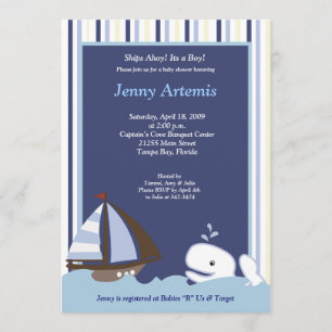 Ahoy Mate White Whale 5x7 Baby Shower-inbjudan Inbjudningar