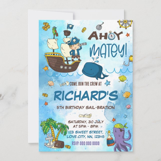 Ahoy Matey Birthday-inbjudan Inbjudningar (Framsida)