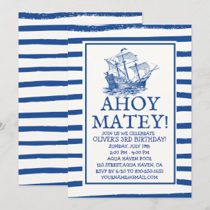 Ahoy Matey! Black Pirat Frakt Birthday Inbjudningar