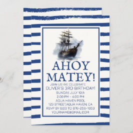 Ahoy Matey! Black Pirat Frakt Birthday Inbjudningar