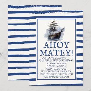 Ahoy Matey! Black Pirat Frakt Birthday Inbjudningar