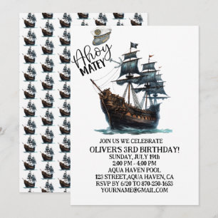 Ahoy Matey! Black Pirat Frakt Birthday Inbjudningar