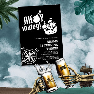 Ahoy Matey! Black Pirat Frakt Compass Birthday Inbjudningar