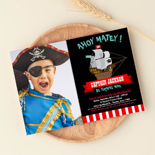 Ahoy Matey! Boat Pirat Birthday Photo Inbjudningar