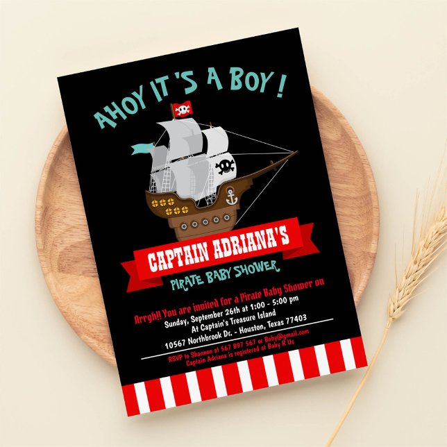 Ahoy Matey! Boat Pirat Boy Baby Shower Inbjudningar (Skapare uppladdad)