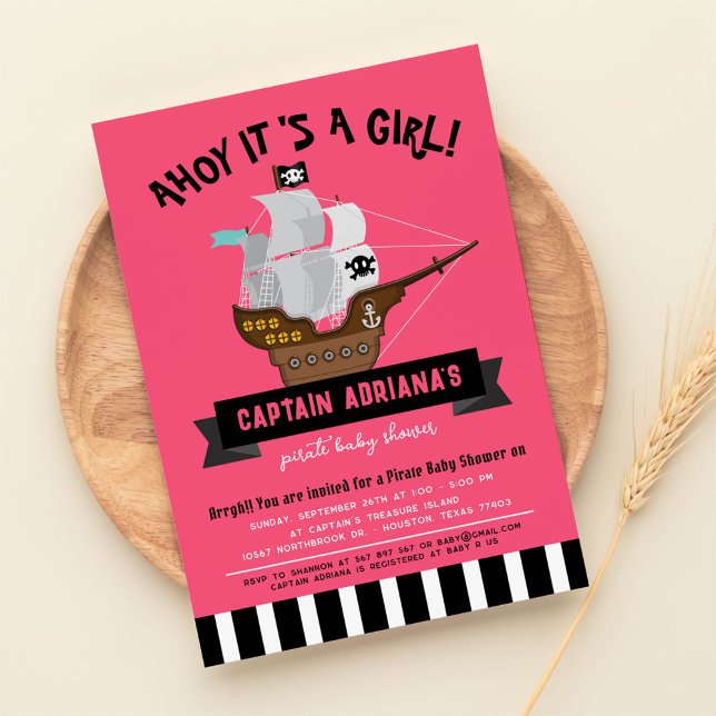 Ahoy Matey! Boat Pirat Girl Baby Shower Inbjudningar (Skapare uppladdad)