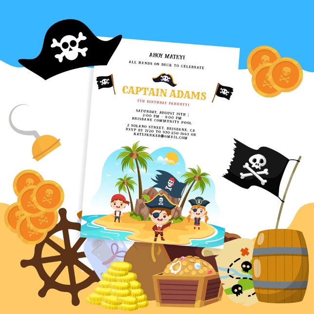 Ahoy Matey! Boys Birthday i pirat Inbjudningar (Skapare uppladdad)