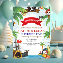 Ahoy Matey Boys Pirat Frakt Birthday-inbjudan