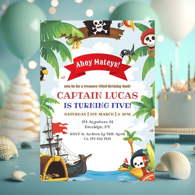 Ahoy Matey Boys Pirat Frakt Birthday-inbjudan Inbjudningar (Skapare uppladdad)