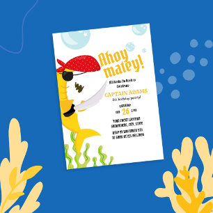 Ahoy Matey! Gult Shark Pirat Birthday Inbjudningar