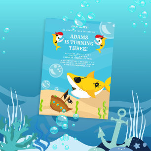 Ahoy Matey! Gult Shark Pirat under Havets födelsed Inbjudningar