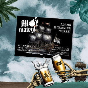 Ahoy Matey! Mörk Pirat Frakt Birthday Inbjudningar