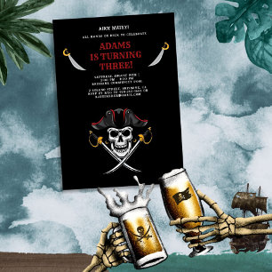 Ahoy Matey! Mörk Pirater Skull Mascot Birthday Inbjudningar