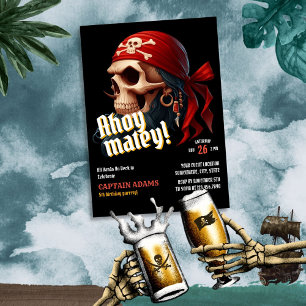 Ahoy Matey! Mörk Skull Pirat födelsedag Inbjudningar