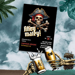 Ahoy Matey! Mörk Skull Pirat-födelsedagsinbjudan Inbjudningar