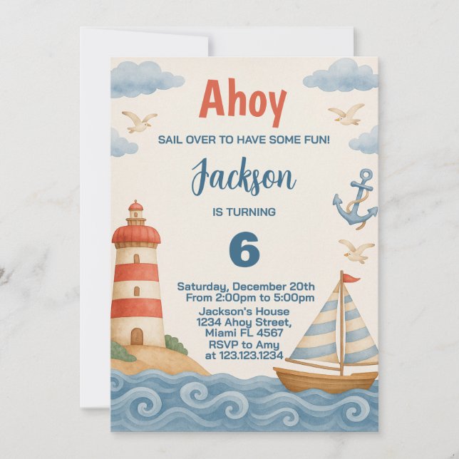 Ahoy Matey Nautical Birthday-inbjudan Inbjudningar (Framsida)
