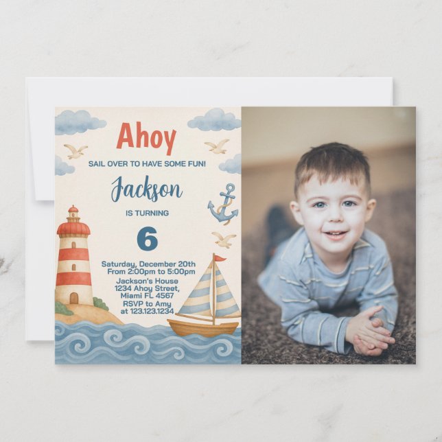 Ahoy Matey Nautical Birthday-inbjudan Inbjudningar (Framsida)